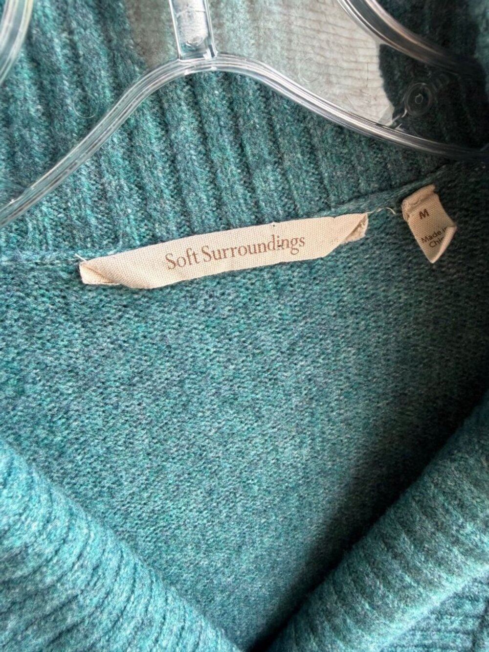 Soft Surroundings Long Sleeve Shawl Neck Teal Blue Pullover Tunic Sweater Size M - Picture 3 of 8